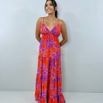 Vestido Sophia - Floral Fundo Laranja