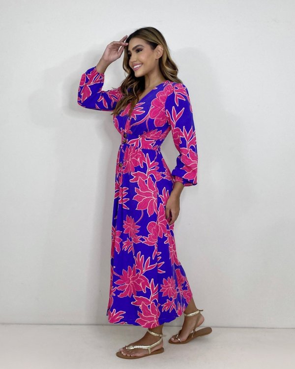 Vestido Clara - Floral Fundo Azul - Imagem 4