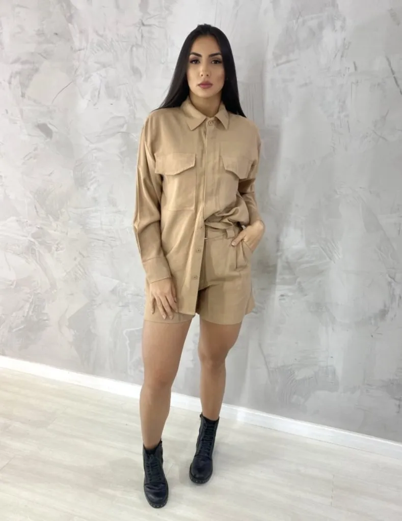 Conjunto Chemise e Short Celia - Nude