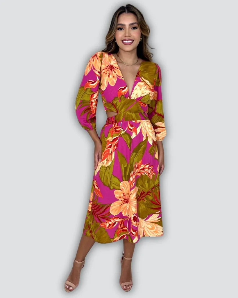 Vestido Mirela - Floral Fundo Pink, foto 2