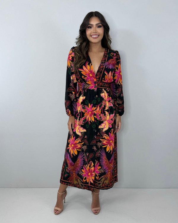 Vestido Clara - Floral Fundo Preto