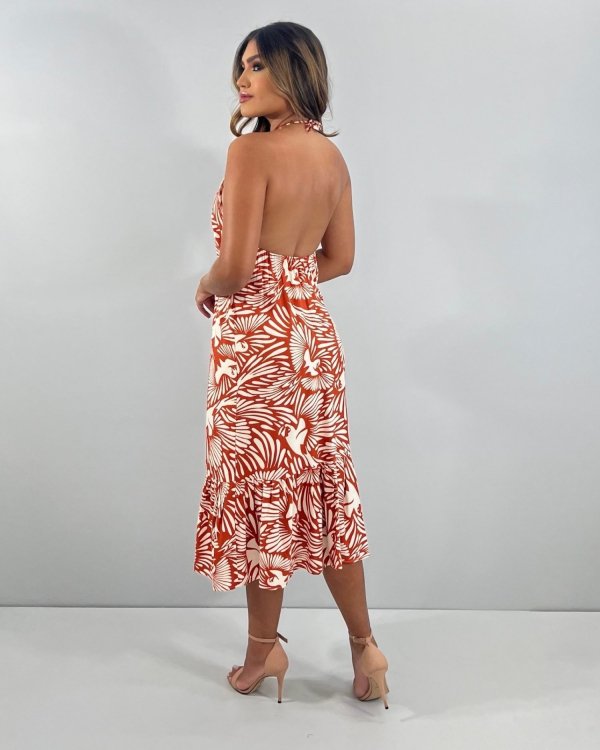 Vestido Safira - Estampado Fundo Laranja - Imagem 6