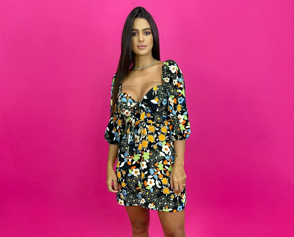 Vestido Tatiane - Floral Colorido Fundo Preto, foto 3