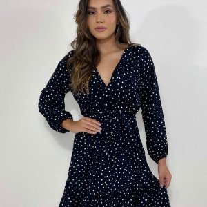 Vestido Lavínia - Poá Fundo Preto - Image 1