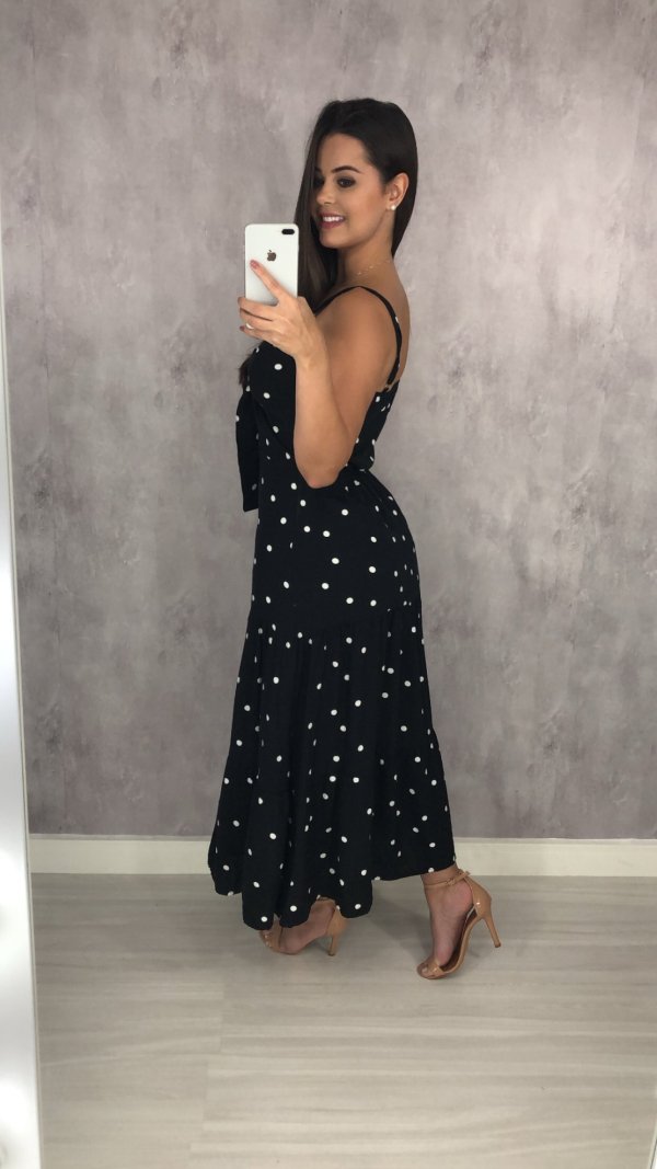 Vestido Camila Midi - Poá Fundo Preto - Imagem 4