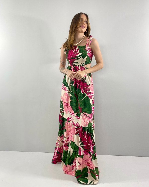 Vestido Pérola - Floral Fundo Bege - Imagem 3