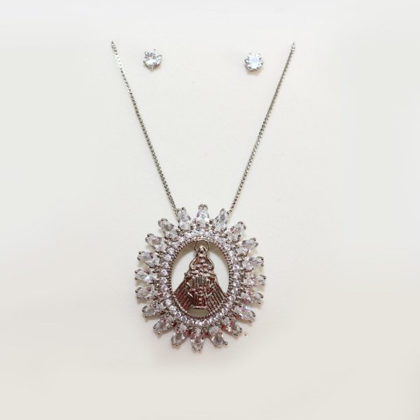 Conjunto Nossa Senhora Prata (Brinco + Colar)