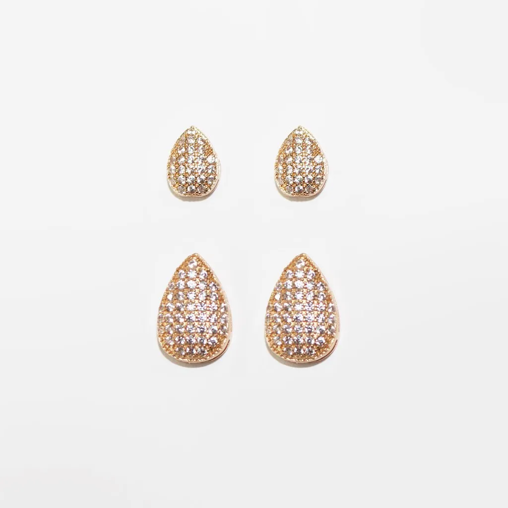 Conjunto Gota Dourado Cravejado (Brinco + Colar)