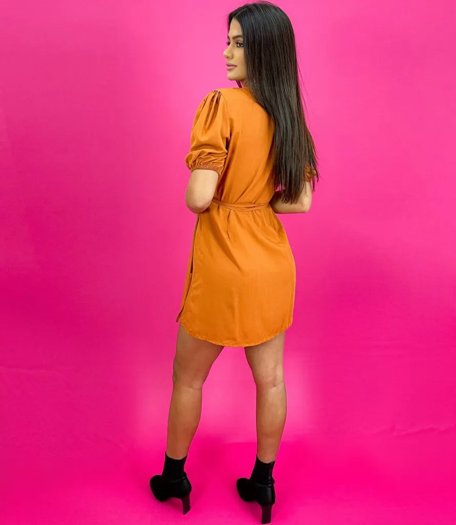 Vestido Érica Manga Princesa - Caramelo