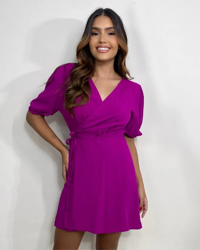 Vestido Érica Manga Princesa - Fúcsia