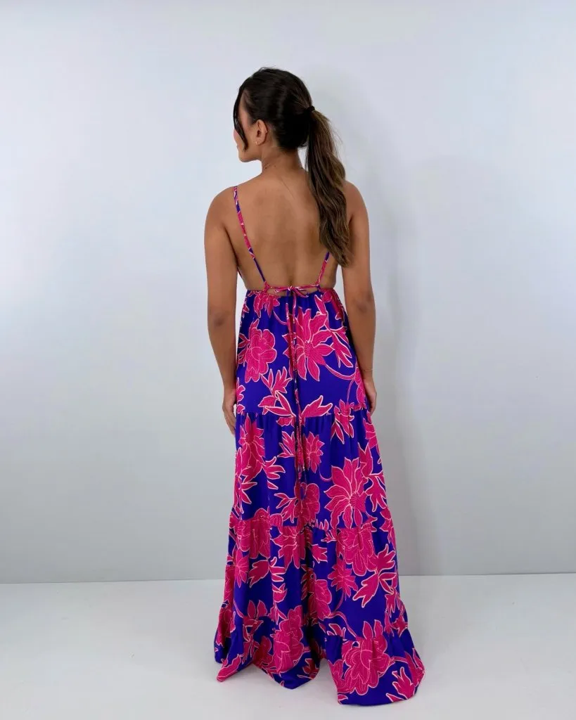 Vestido Sophia - Floral Fundo Azul