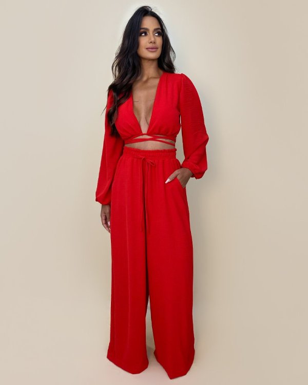Conjunto Pantalona Simone - Vermelho - Imagem 3