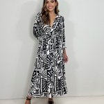 Vestido Clara - Estampa Folha Preta