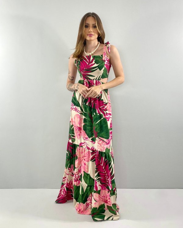 Vestido Pérola - Floral Fundo Bege - Imagem 2