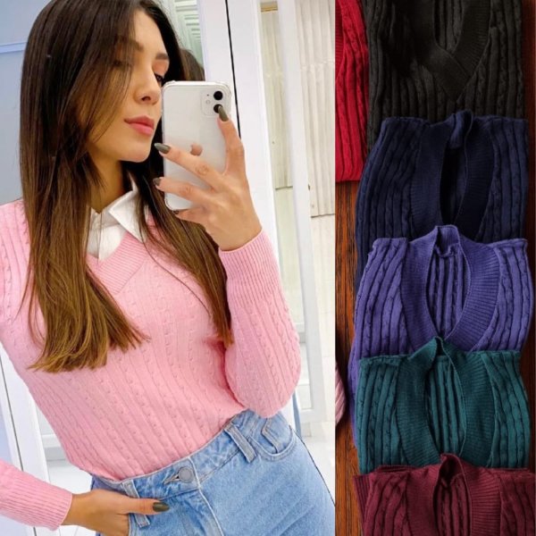 Tricot Gola em V Irene - Cores
