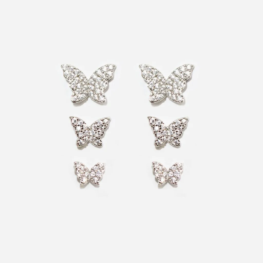 Conjunto Brinco Cravejado Borboleta Prata