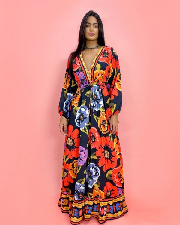 Vestido Lavínia - Floral Fundo Escuro