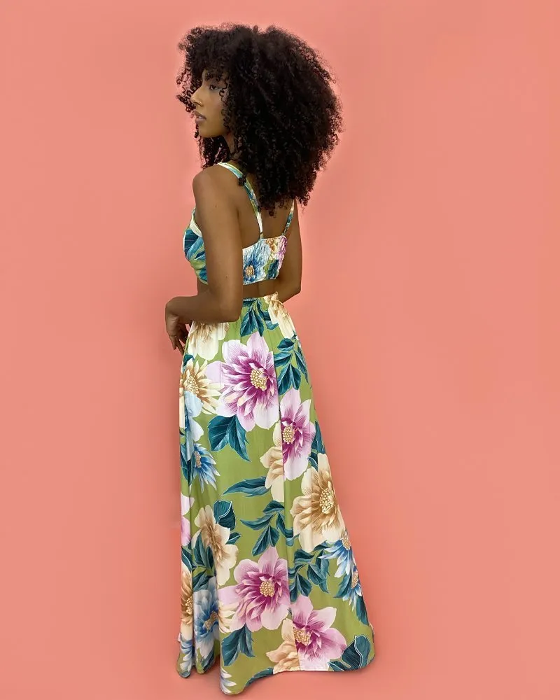 Vestido Natália - Floral Exclusivo Verde