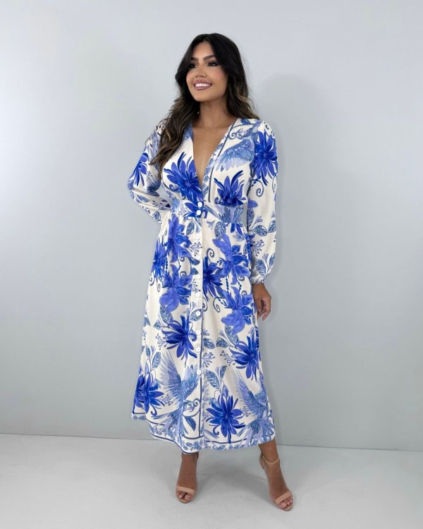Vestido Clara - Estampa Azul
