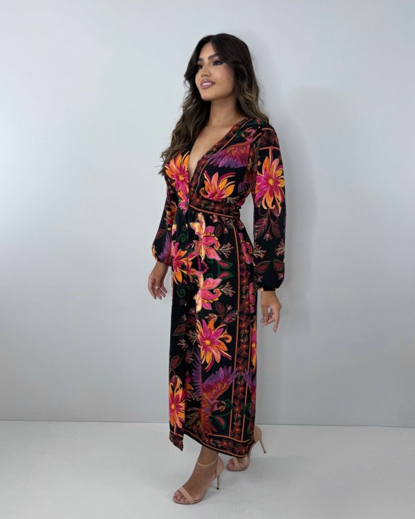 Vestido Clara - Floral Fundo Preto - Imagem 2