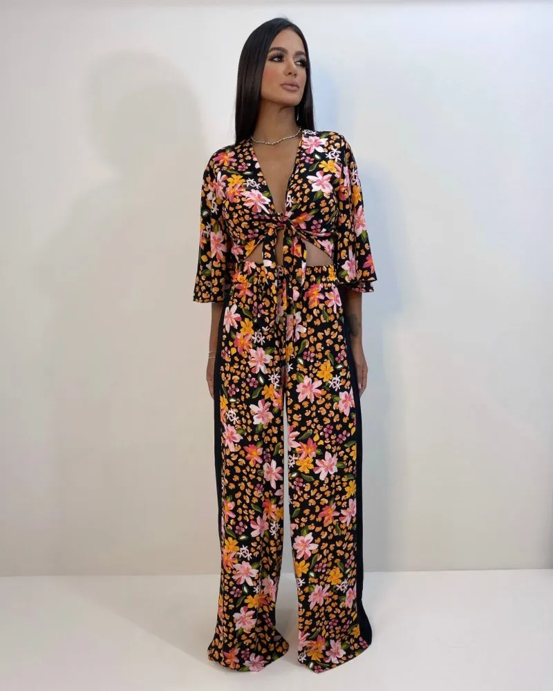 Cropped Maria - Primavera Fundo Preto