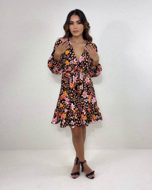 Vestido Lavínia - Primavera Fundo Preto - Imagem 3
