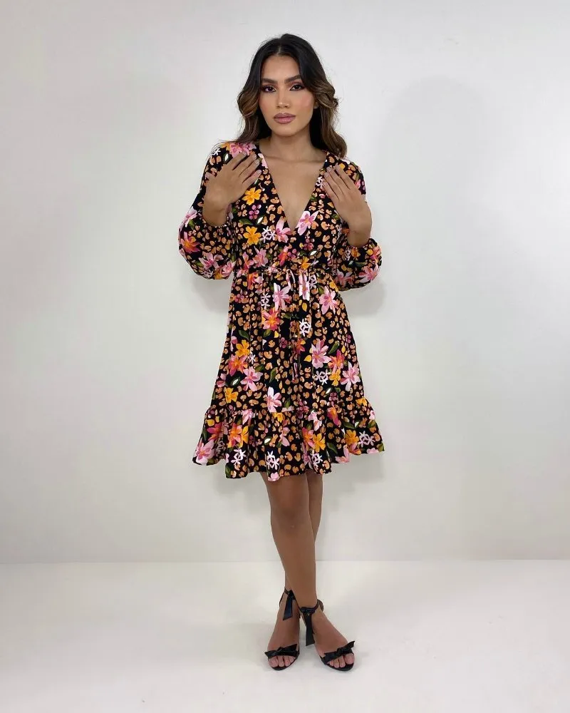 Vestido Lavínia - Primavera Fundo Preto