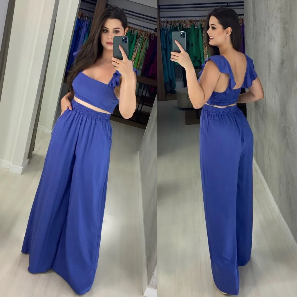 Conjunto Pantalona Samira - Azul Cobalto