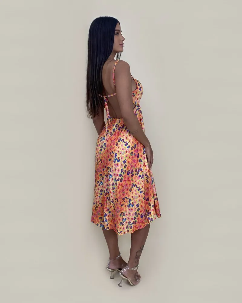Vestido Ashley - Floral Animal Print Amarelo