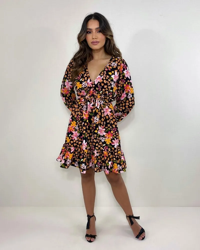 Vestido Lavínia - Primavera Fundo Preto
