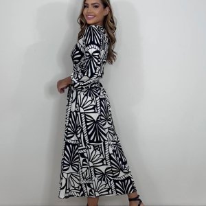 Vestido Clara - Estampa Folha Preta - Image 3