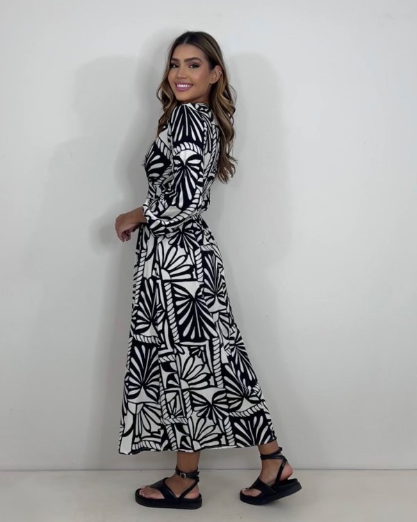 Vestido Clara - Estampa Folha Preta - Imagem 3