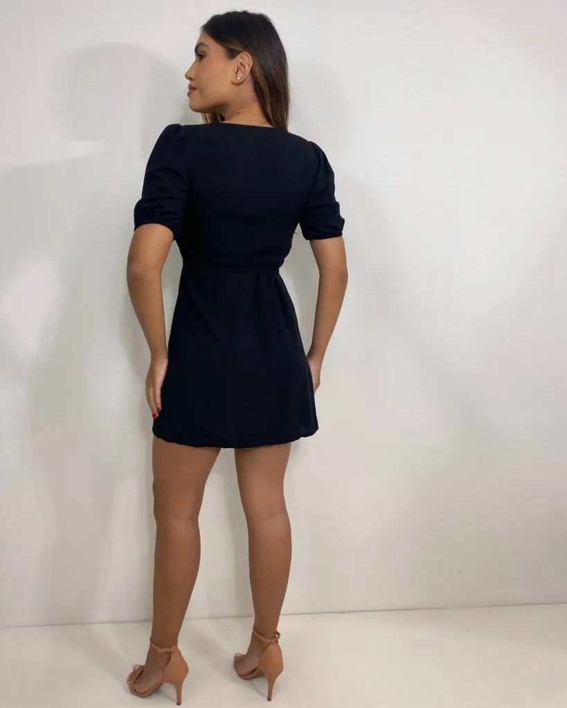 Vestido Érica Manga Princesa - Preto