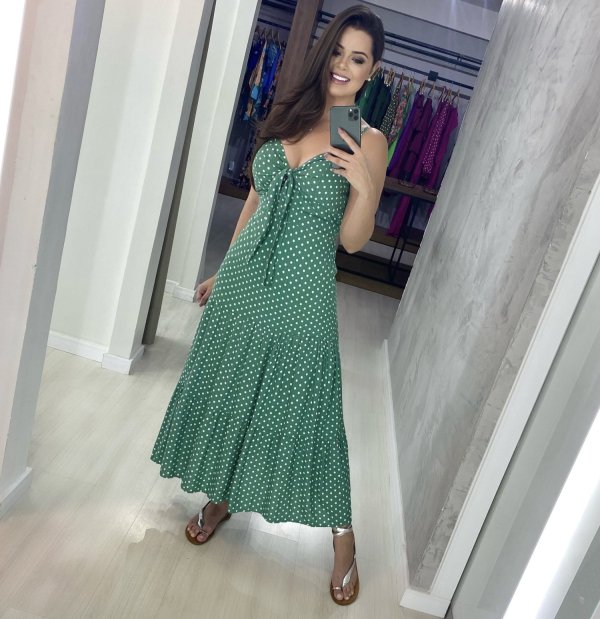 Vestido Camila Midi - Poá Verde Claro