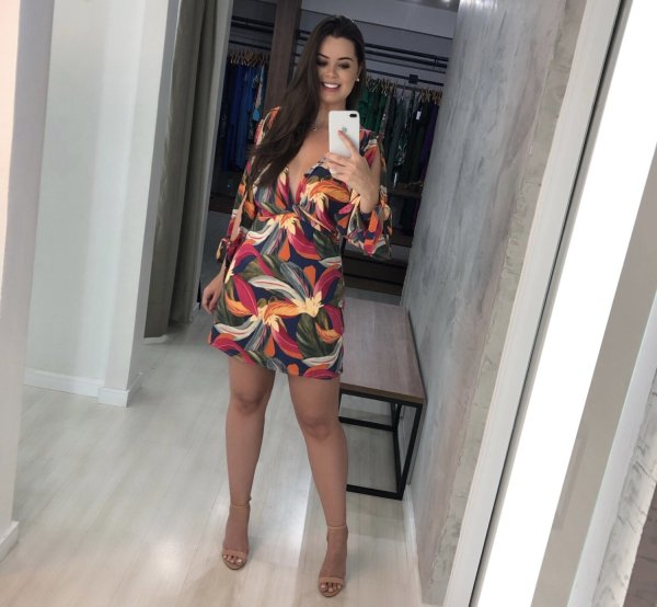 Vestido Marília - Folhas Fundo Azul