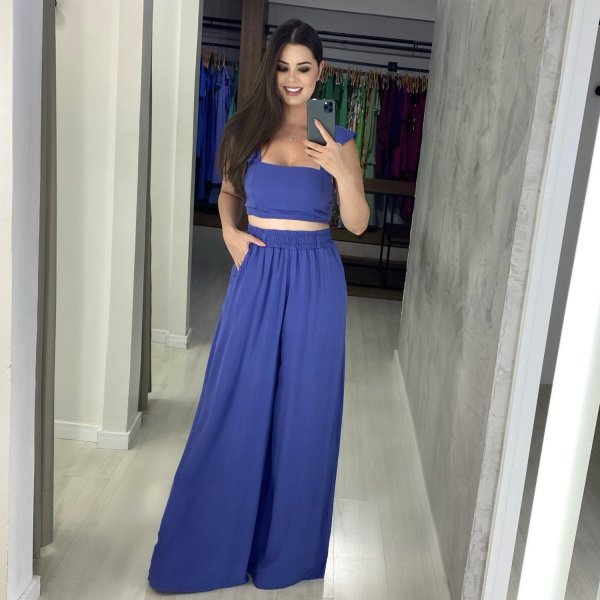 Conjunto Pantalona Samira - Azul Cobalto