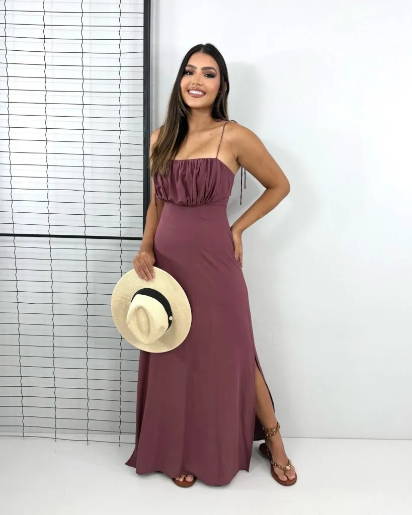 Vestido Drica Longo - Marrom