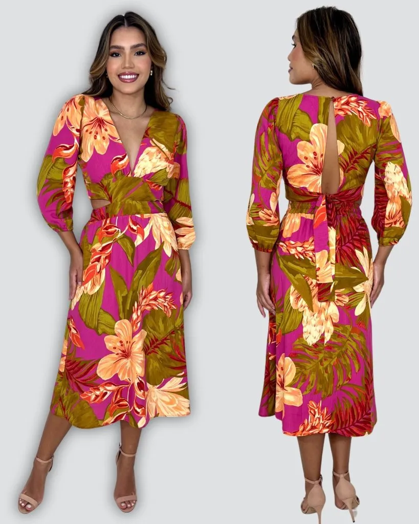 Vestido Mirela - Floral Fundo Pink, foto 3