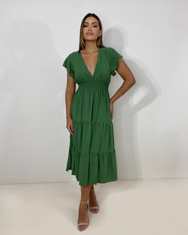 Vestido Laís Midi - Verde Militar