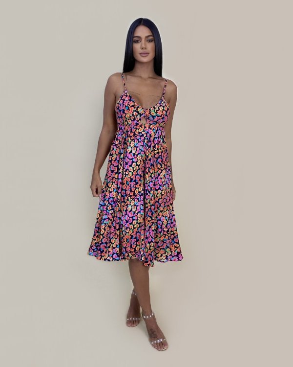 Vestido Ashley - Floral Animal Print Preto