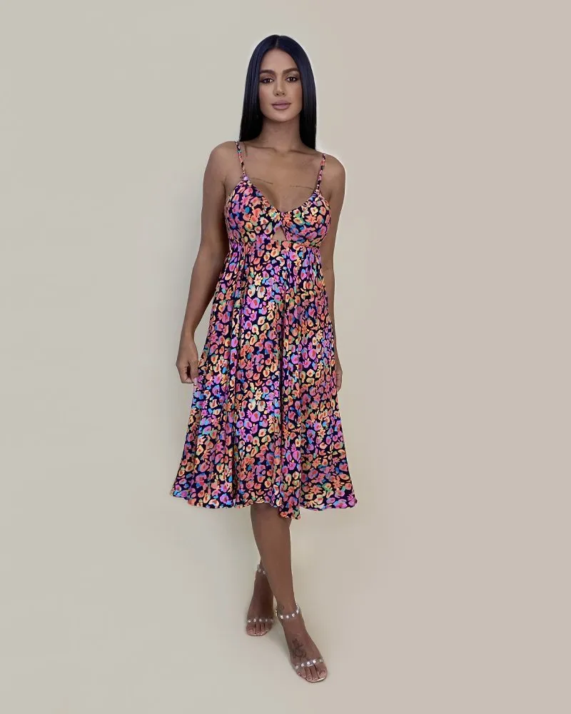 Vestido Ashley - Floral Animal Print Preto