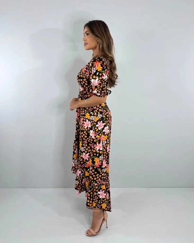 Vestido Berenice - Primavera Fundo Preto