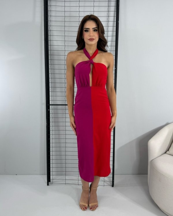 Vestido Sarah - Fúcsia Com Vermelho - Imagem 2