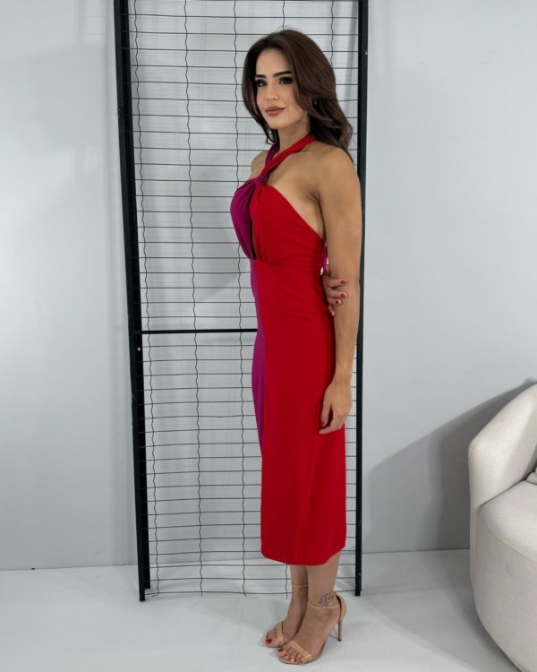 Vestido Sarah - Fúcsia Com Vermelho - Imagem 3