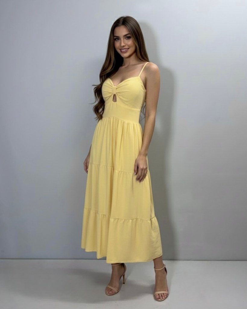 Vestido Jéssica Midi - Amarelo Claro