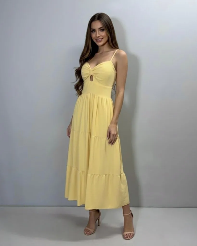 Vestido Jéssica Midi - Amarelo Claro