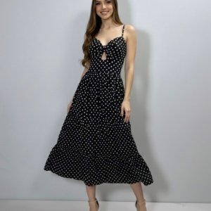 Vestido Jéssica Midi - Poá Preto - Image 1