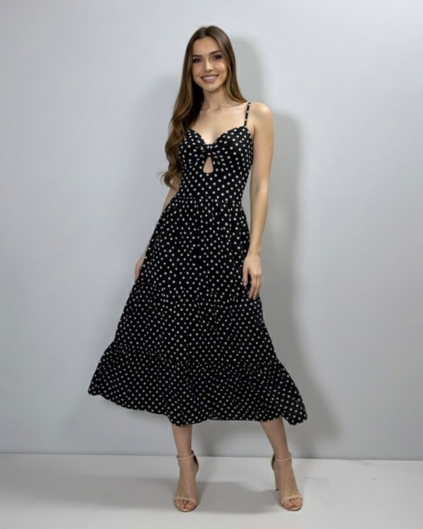 Vestido Jéssica Midi - Poá Preto