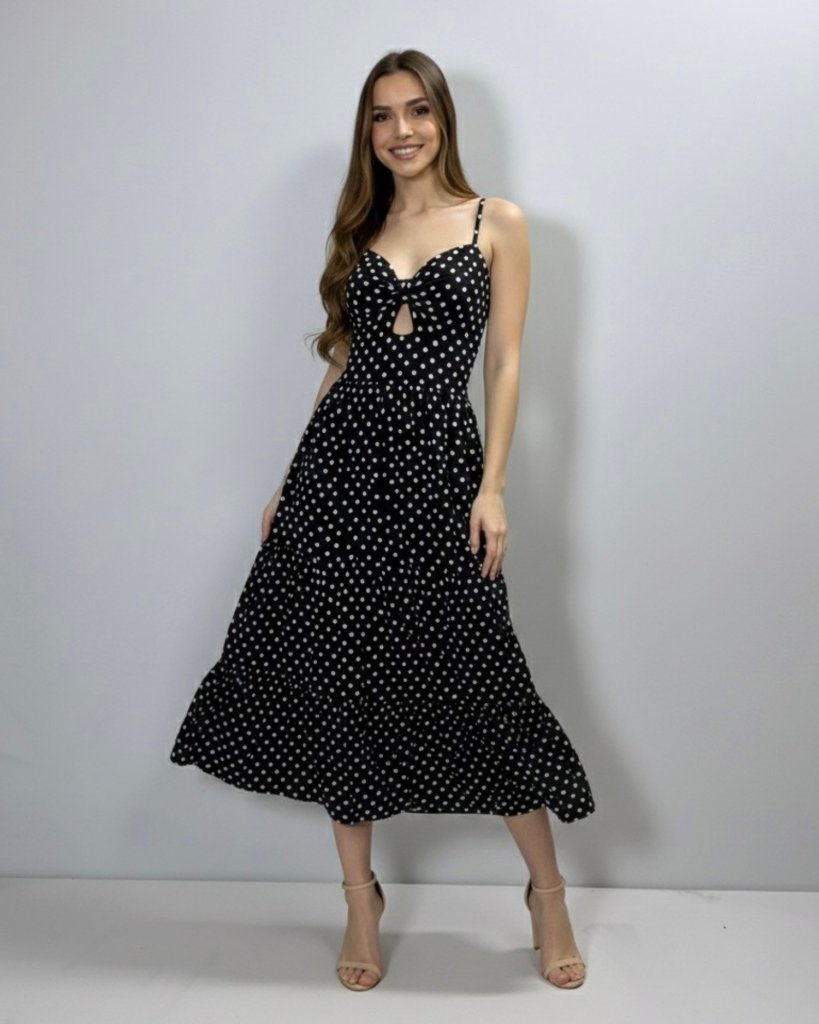 Vestido Jéssica Midi - Poá Preto