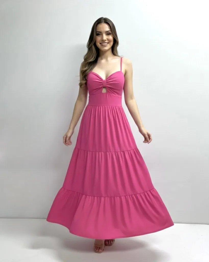Vestido Jéssica Midi - Rosa Chiclete
